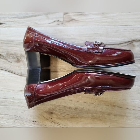 Michael Kors Lainey Merlot Patent Leather Block Heel Loafers Moccasin Size 6M - Picture 6 of 11